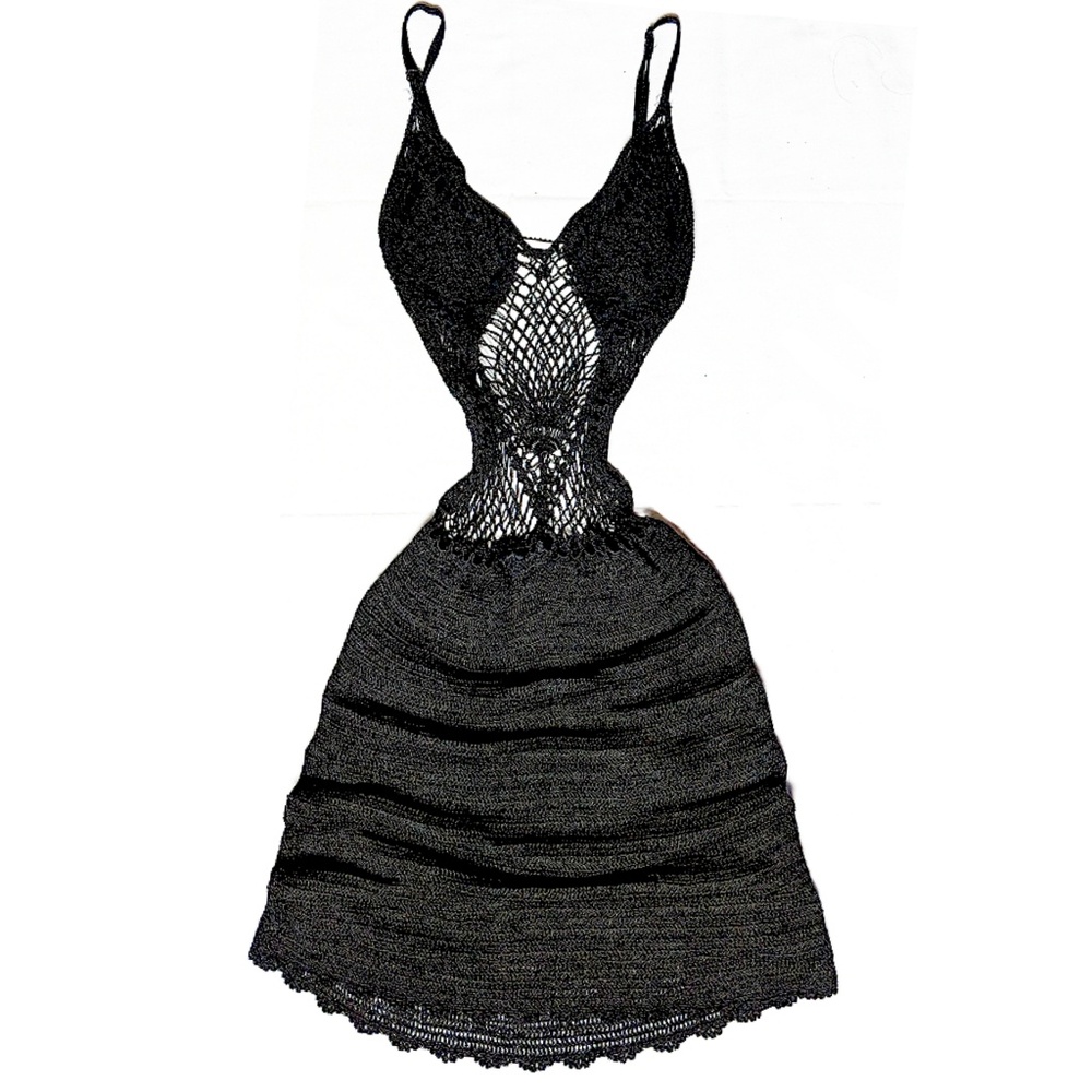 BEAUTIFUL Hand-Knit Dress Black Size Small
